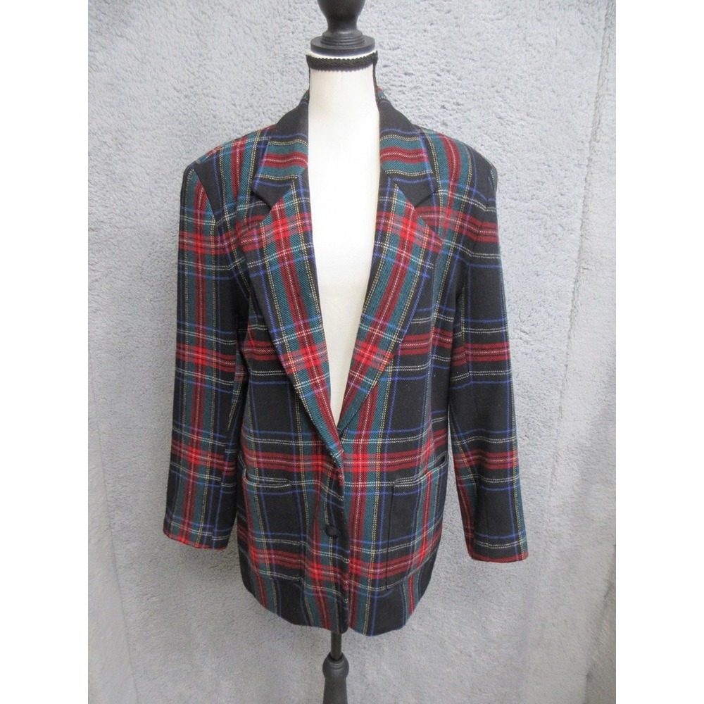 Vtg Talbots Blazer Women M Black Plaid Wool Preppy Academia Tailored Heritage